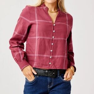 Carve Designs Reagan Twill Long Sleeve Button Down | Brick Windowpane | Size S